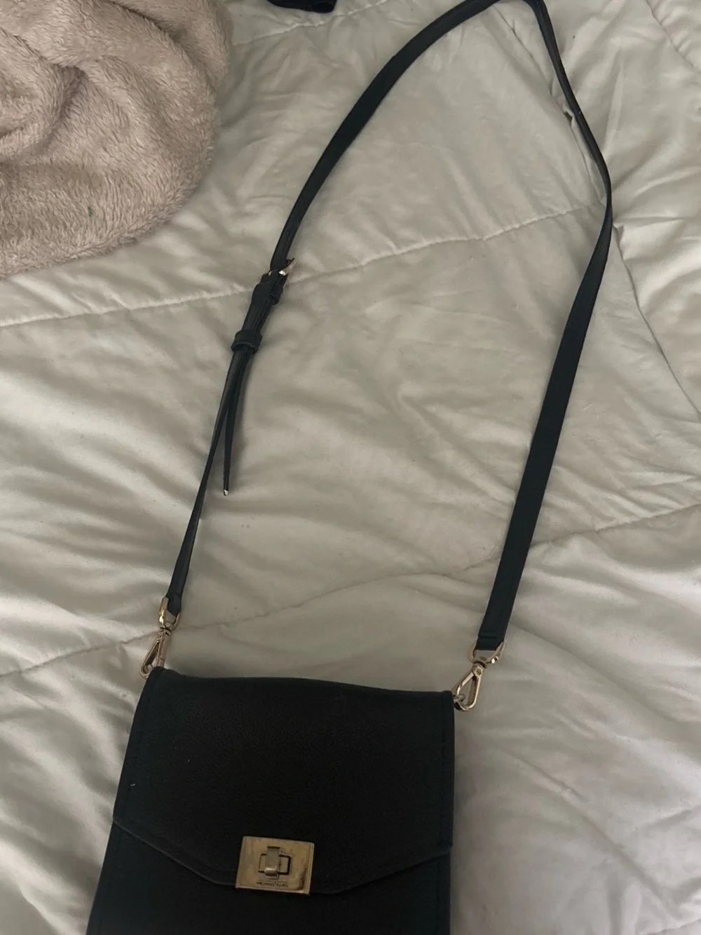 Black Crossbody Shoulder Bag with Gold Hardware
